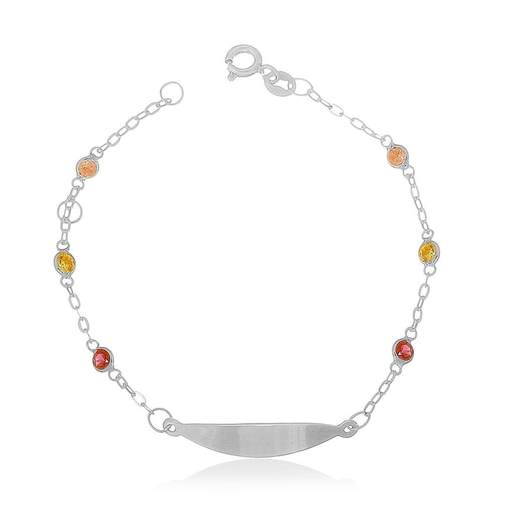 Pulseira Infantil Chapinha Colorida Prata 925