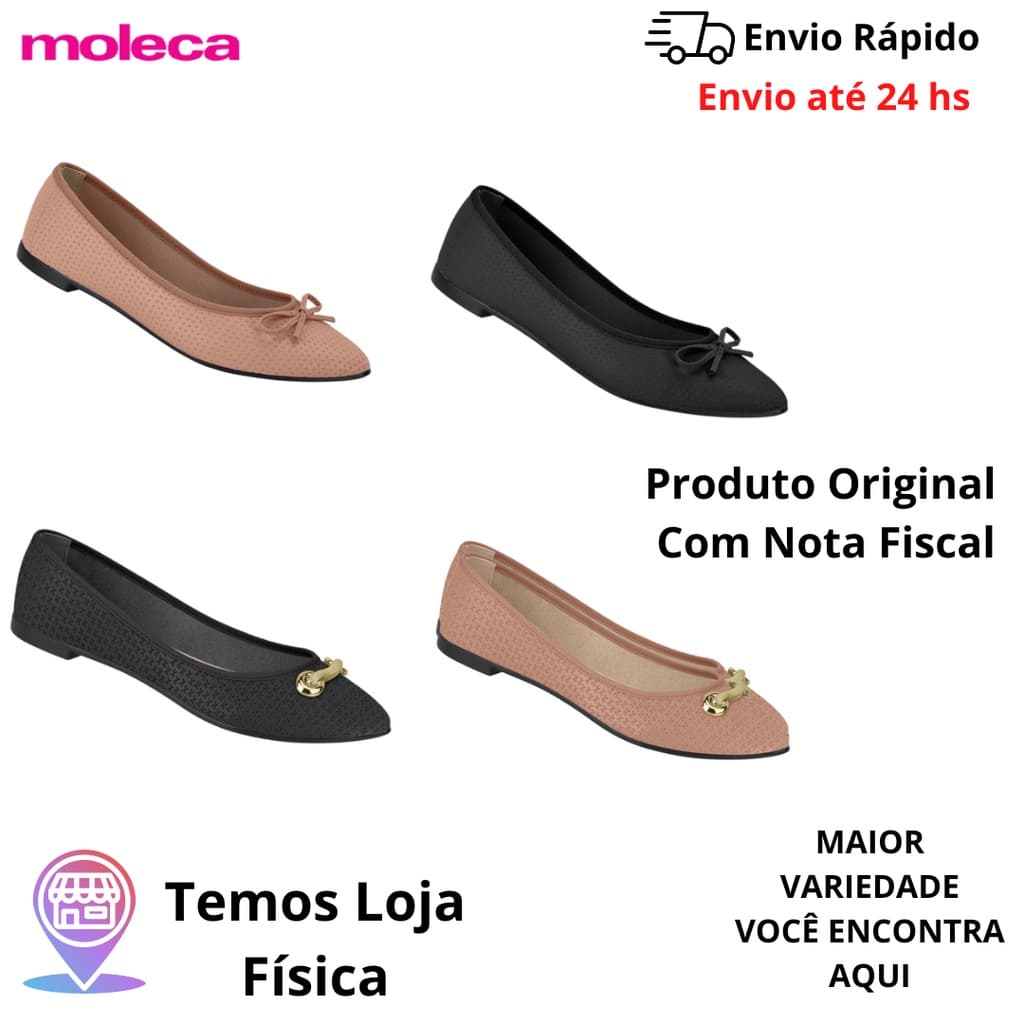 Sapatilha Feminina Moleca Napa de Laço e de Fivela