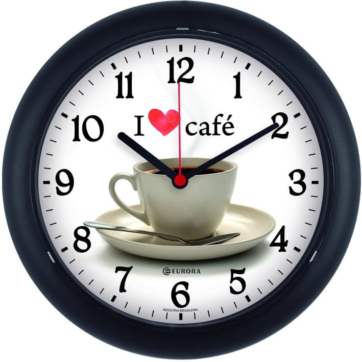 RELOGIO DE PAREDE EURORA DECORAÇÃO CASA COZINHA LOVE CAFÉ REDONDO 6586 PT