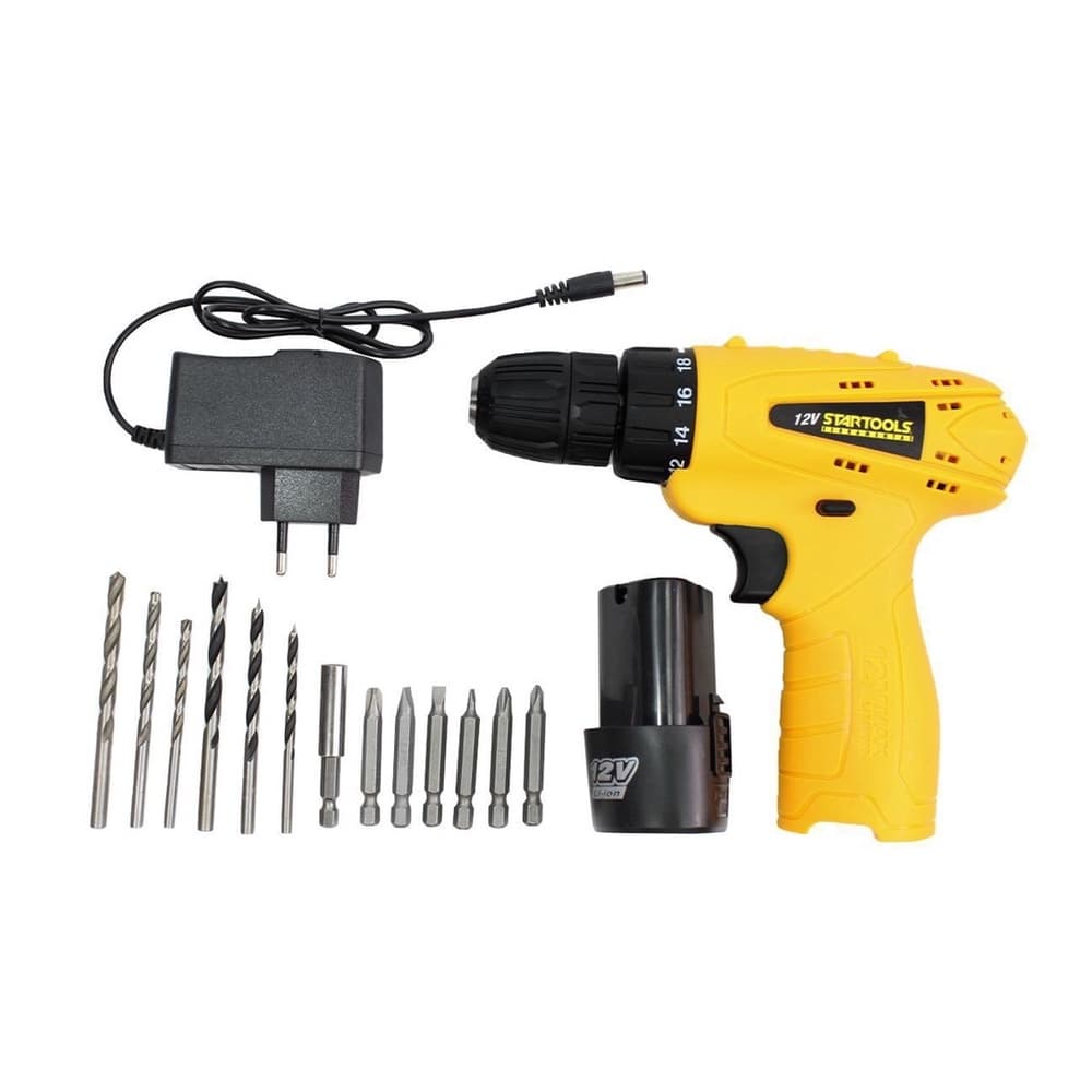 Parafusadeira e Furadeira Startools Compacta de 15 Peças Bivolt com Bateria de íons de lítio em Maleta