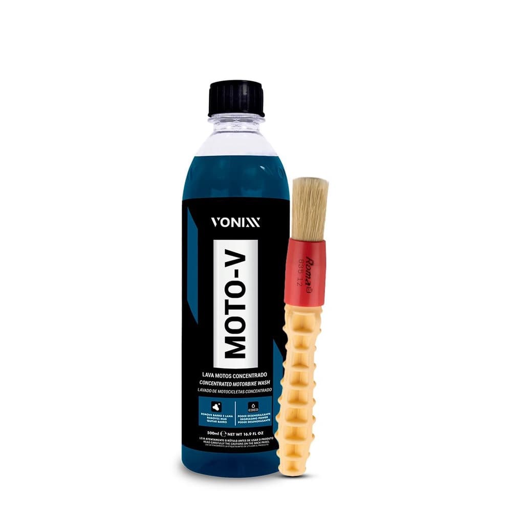 Kit Limpeza Automotiva Shampoo Desengraxante Moto-V + Pincel