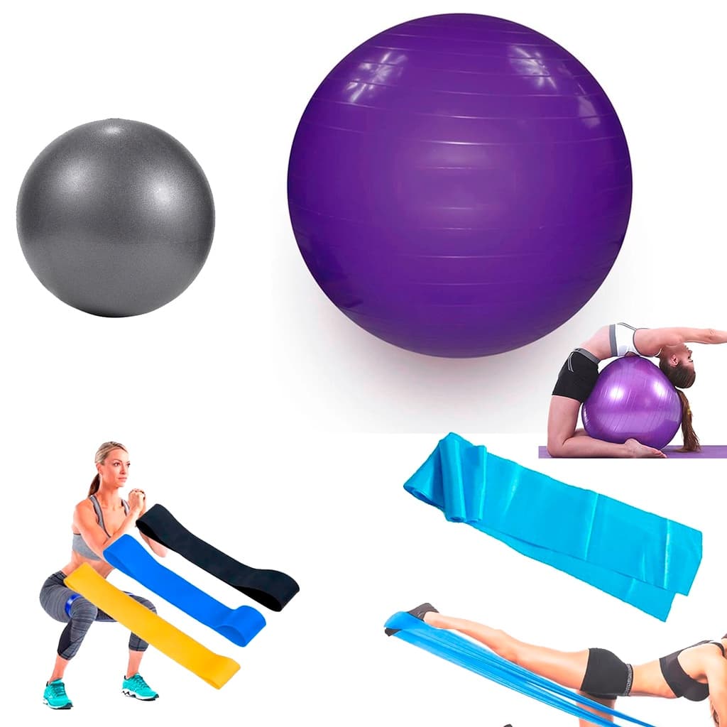 Kit Pilates - Bola + Faixa elástica + Mini Band + Overball