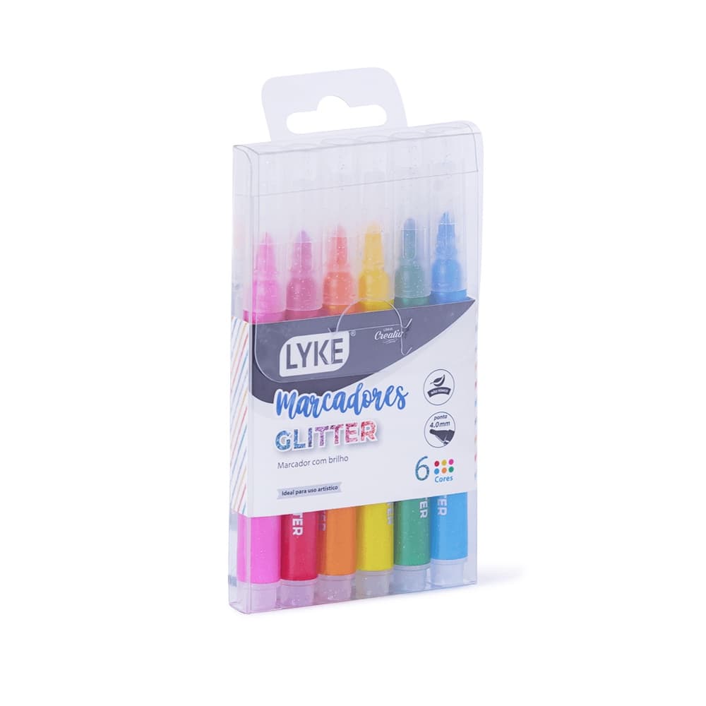 MARCADOR GLITTER 6 CORES Lyke