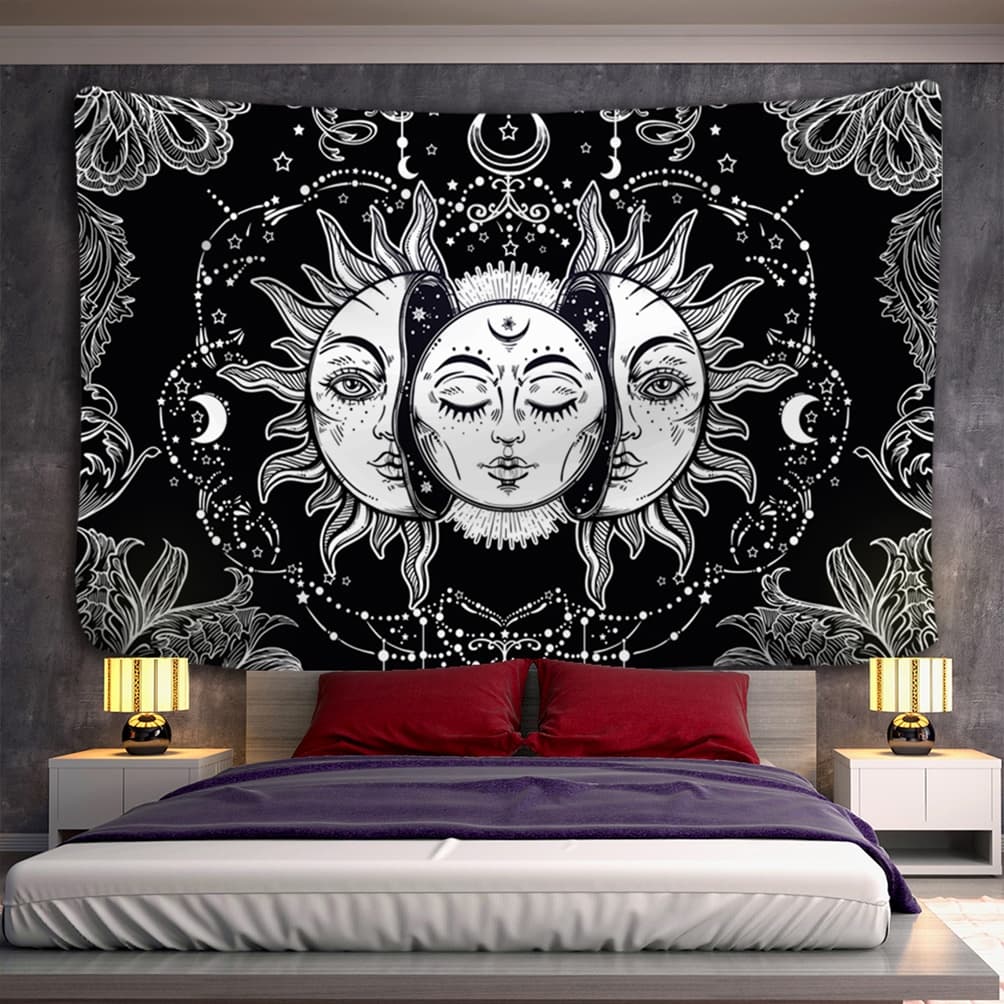 Tapeçaria Mandala Branca Preto Sol E Lua Mural Pendurado Tarô Tapetes De Parede Hippie Dormitório Decoração Cobertor