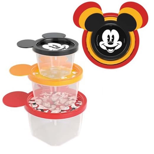 Conjunto 3 Potes Redondo de Plástico com Tampa Mickey Mouse Colorido 130ml/ 240ml/ 430ml