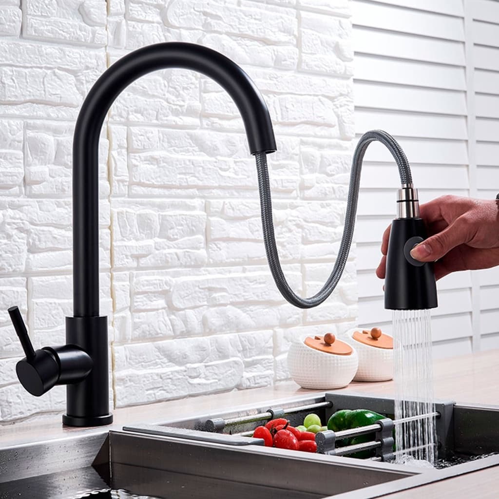 Torneira Cozinha Gourmet Misturador Monocomando Bica Móvel Extensível Preto Fosco