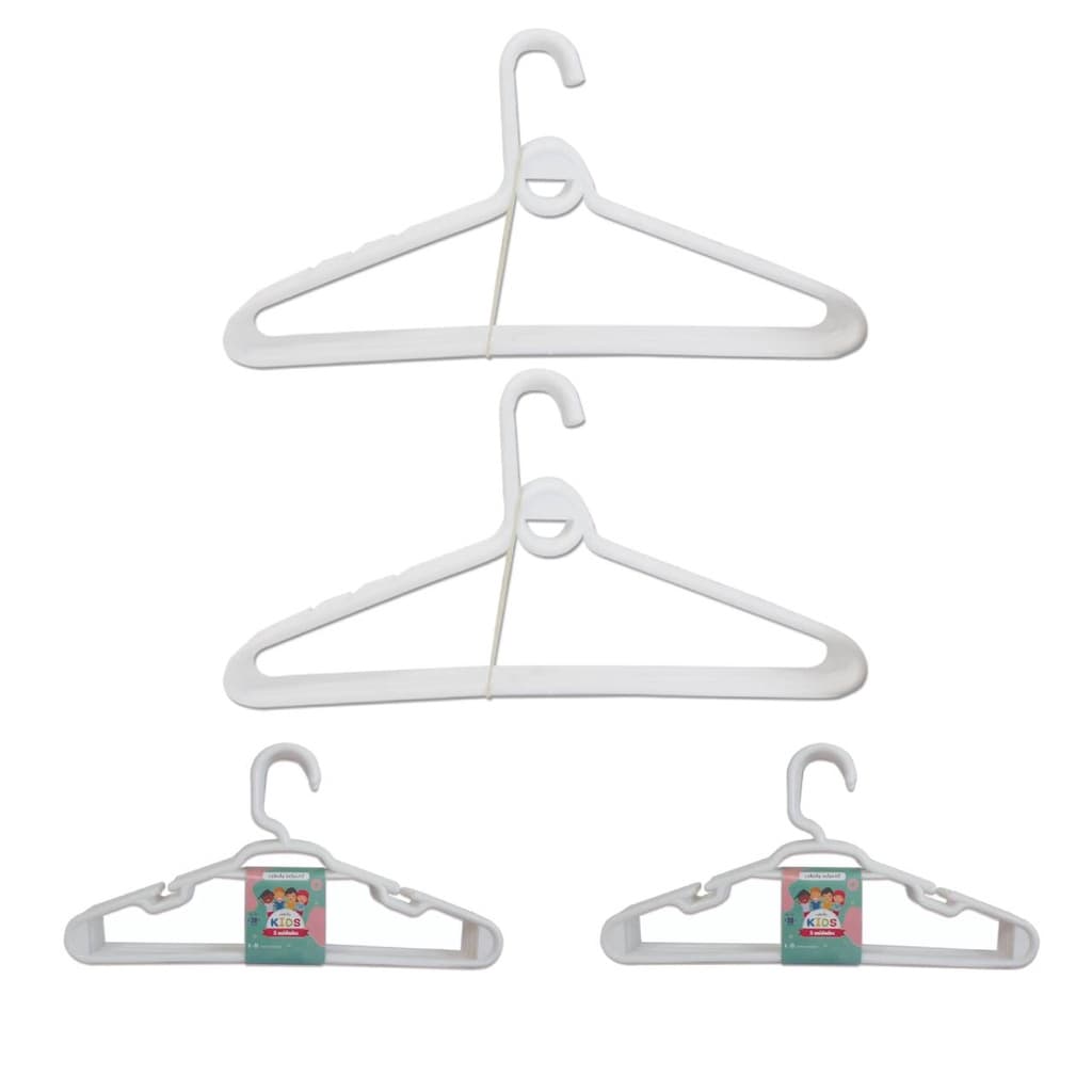 Kit 10 Cabides Infantil Branco + 10 Cabides Adulto Branco 123Organizei