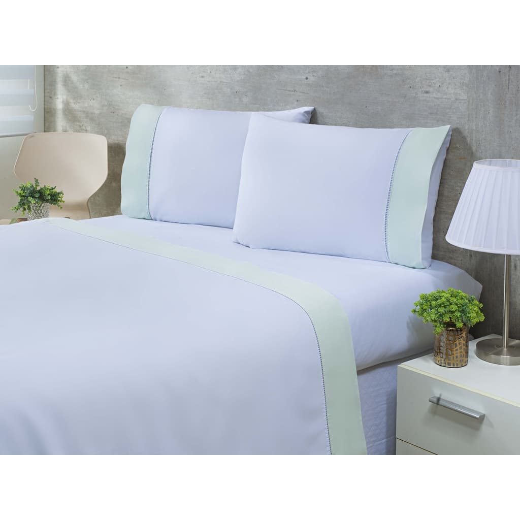 Jogo Lençol 4 Peças Cama Viúva 2,03mx1,20mx40cm 100% Algodão 200 Fios Ponto Palito Verde