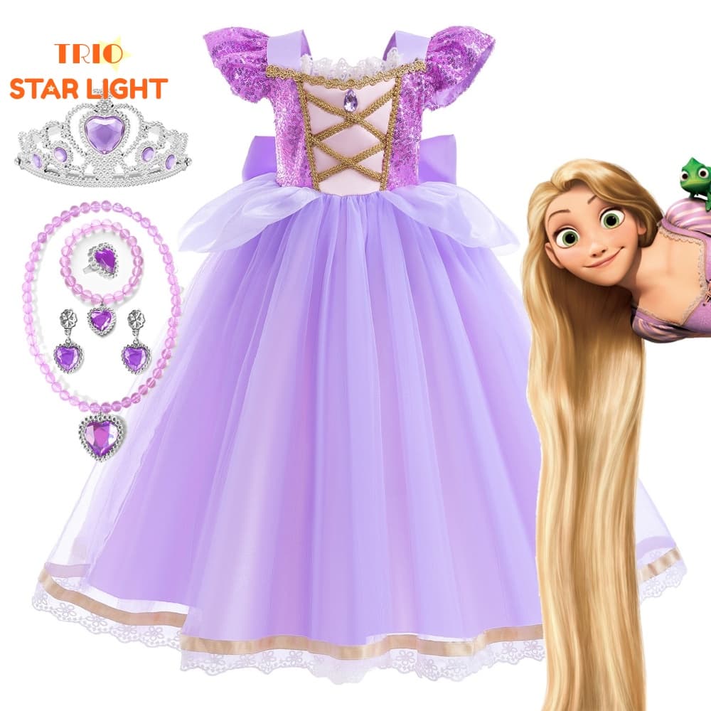 Traje Rapunzel Fantasia De Aniversário Infantil Festa Princesa Vestido Cartoon Tangled Costume