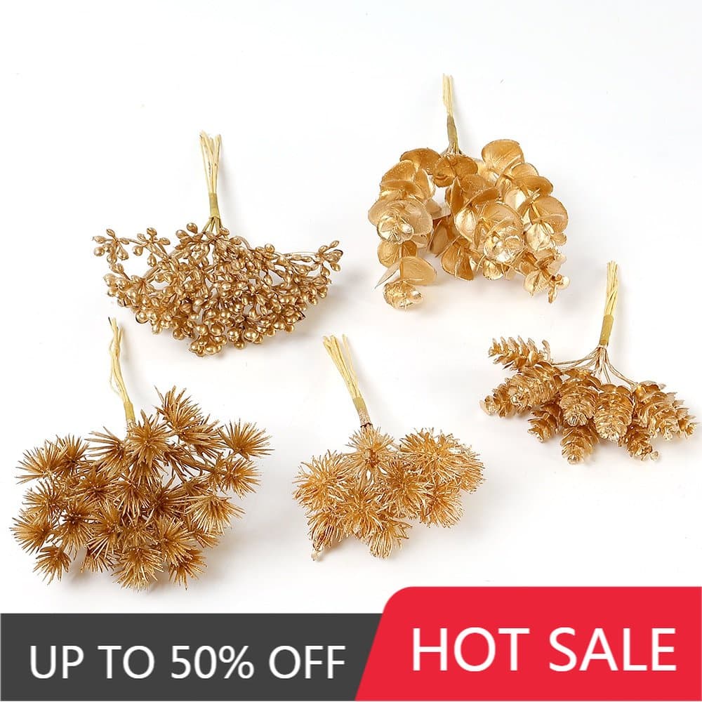 Mini Buquê De Pinha De Bordo De Eucalipto Dourado Folhas Artificiais Planta Flores Falsas Para Shopping Decoração De Cas