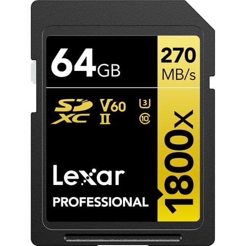 CARTÃO DE MEMÓRIA LEXAR SD XC 64GB 1800X UHS-II 270MB/S GOLD
