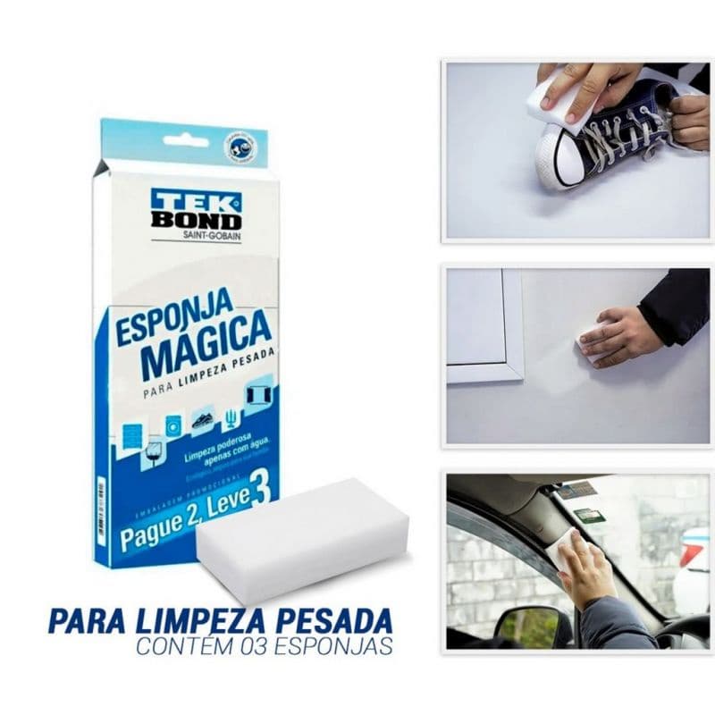 Esponja Mágica Limpeza Pesada Tekbond 3 Unidades