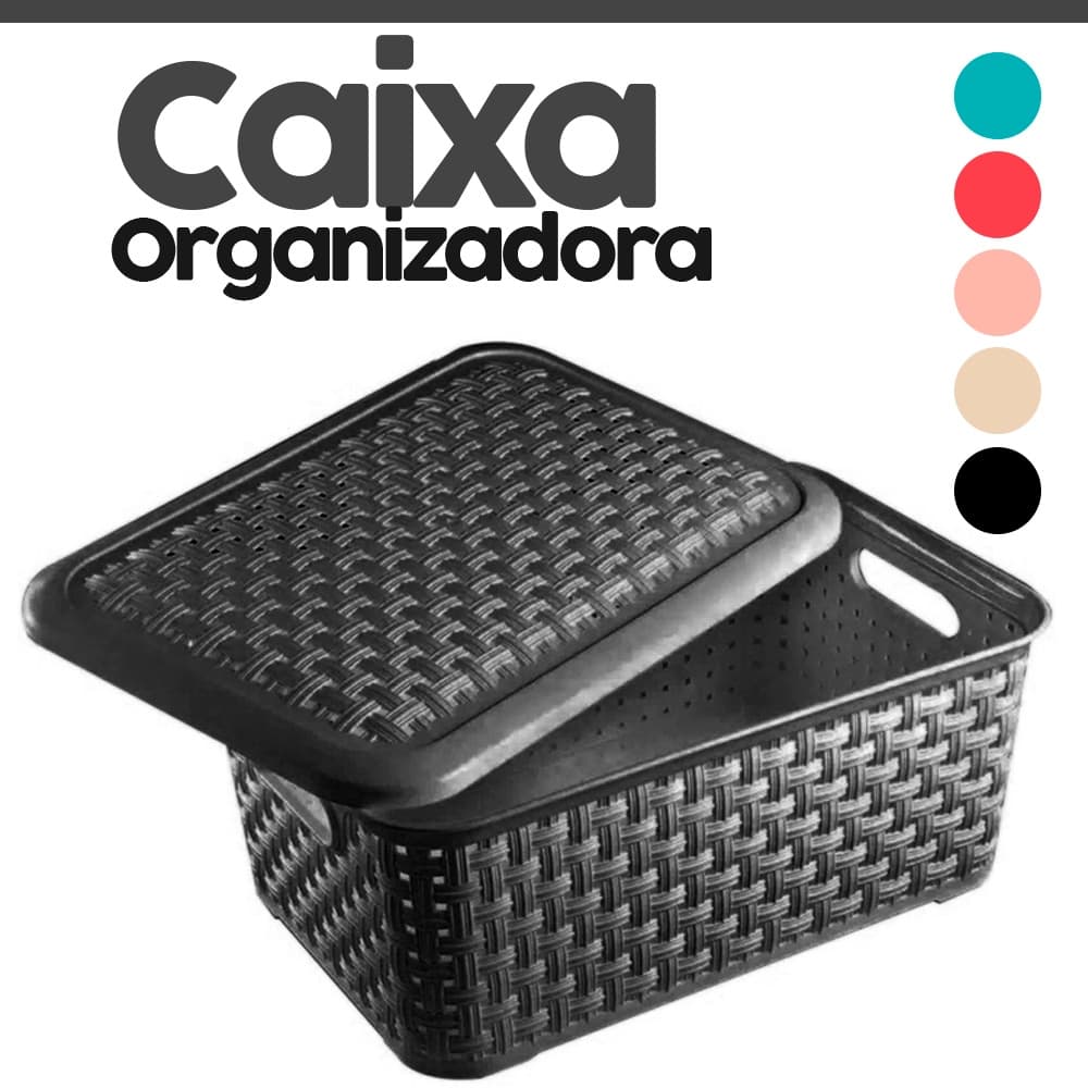 Caixa Cesto Organizador Rattan Com Tampa Mini 2,5 litros