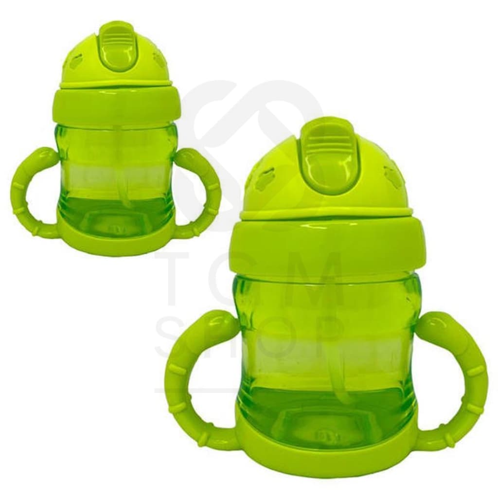 Copo De Transição Infantil Silicone Alça E Canudo Antivazamento Com Tampa E Desenho Ideal Lancheiras Excursões Parques Garrafa 300ml 360 Graus Azul Rosa Verde Não Derrama Caneca Aprendizado Removível Estampa Diversas - Plasútil