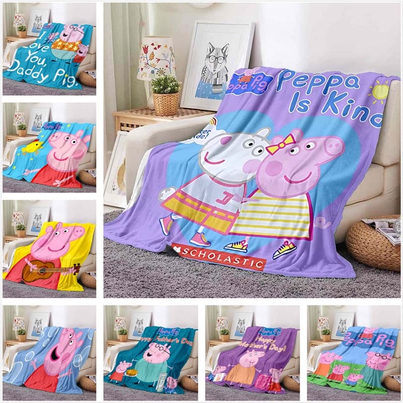 Desenho Animado Peppa Pig Cute Blanket Office Nap Sofá Capa Alcatifa Ar Condicionado Infantil Flanela Macia Isolamento Térmico Personalizável2