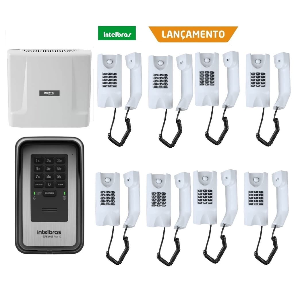 Kit Central de Interfone Condomínio 16 Ramais Comunic 16 + 8 Terminais e Porteiro XPE-1013 ID