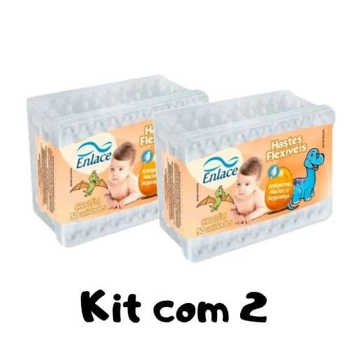 Kit 2 Hastes Flexíveis Infantil Enlace - 100 Unidades (Cotonete Bebê)