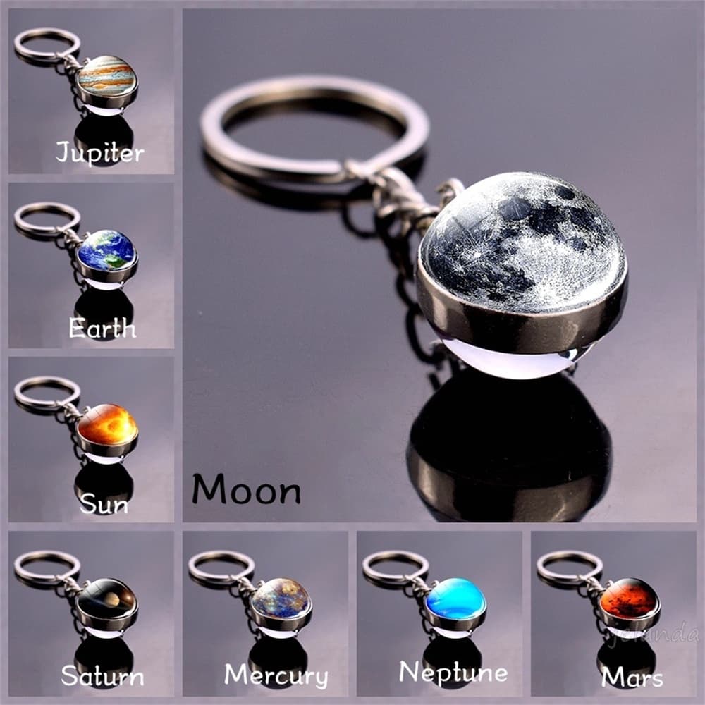 Chaveiro Sistema Solar Luminoso Planeta Unisexo Brilho Na Lua Escura Terra Padrão Cabochon Pingente De Vidro Para Mulheres