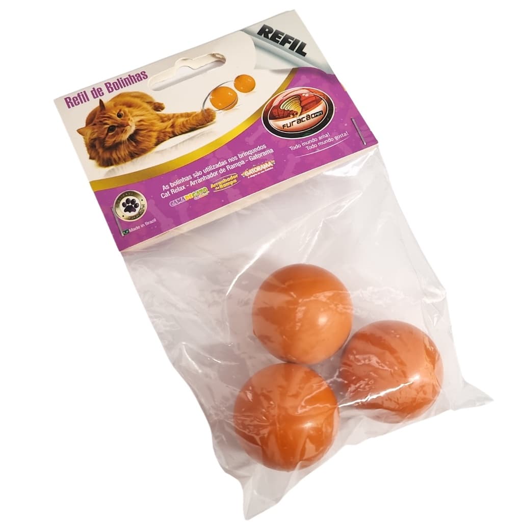 Kit 3 Bolinhas Refil Para Brinquedos Linha Furacão Pet Plástico Gato Gatinho Interativo Laranjas