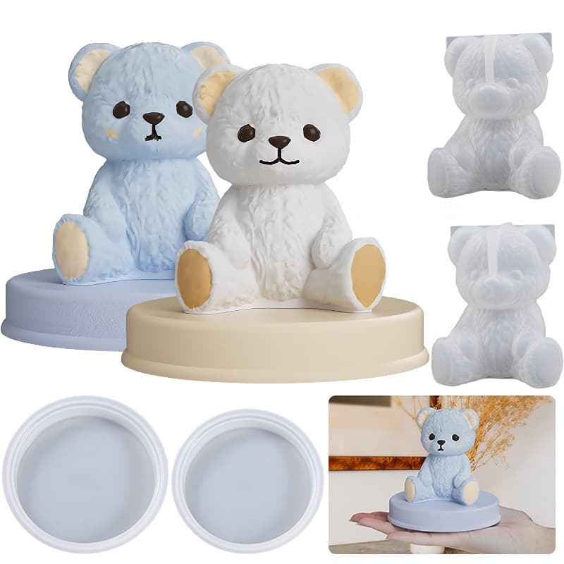 Diy Urso De Pelúcia Sorridente Molde De Vela De Silicone 3D Resina De Sabão Animal Kit De Fabricação Artesanal De Gesso Cubo De Gelo Feito À Mão Presente De