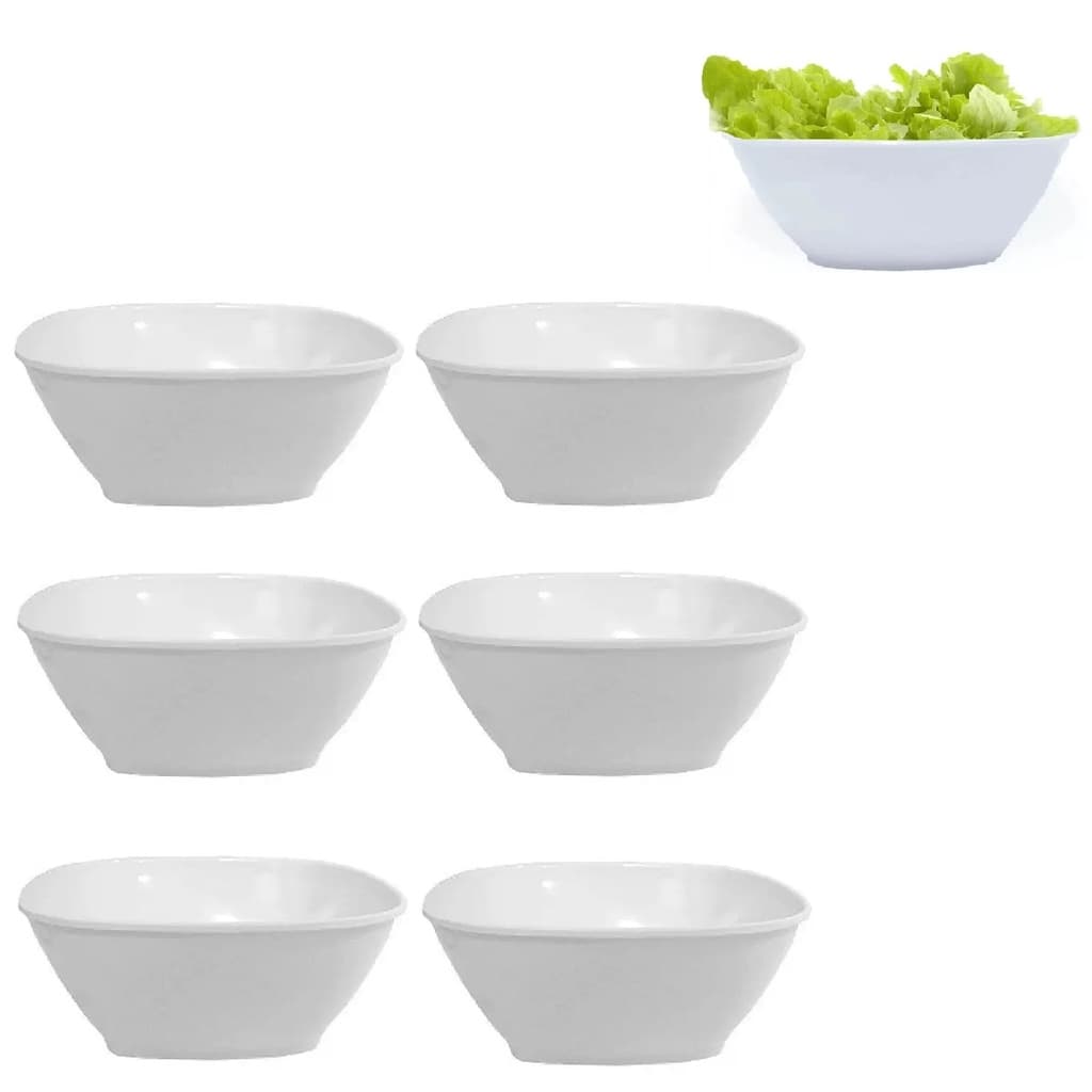 6 Tigelas Bowl Quadrada Funda Branca Melamina 680ml