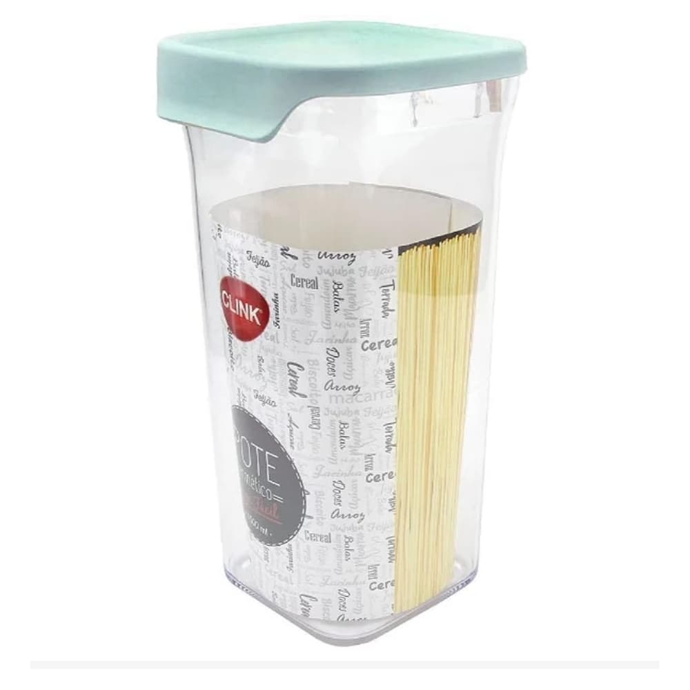 Pote Hermetico  para Alimentos Clink  Quadrado de Acrelico 1400ML -  Verde Água