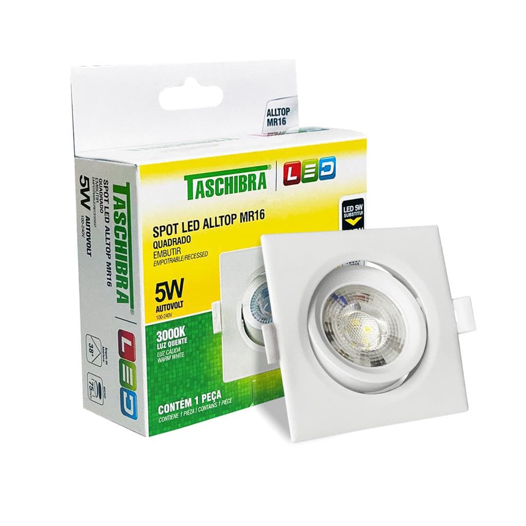 Spot Embutir Quadrado Alltop Led Par20 5W Taschibra 3000K