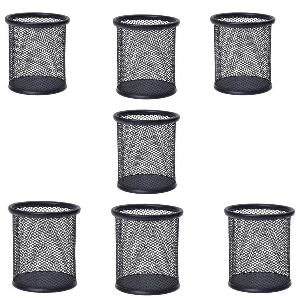 Porta Caneta, Porta Lápis, Porta Treco Kit c/ 7 Unds, Redondo, Aramado, Preto
