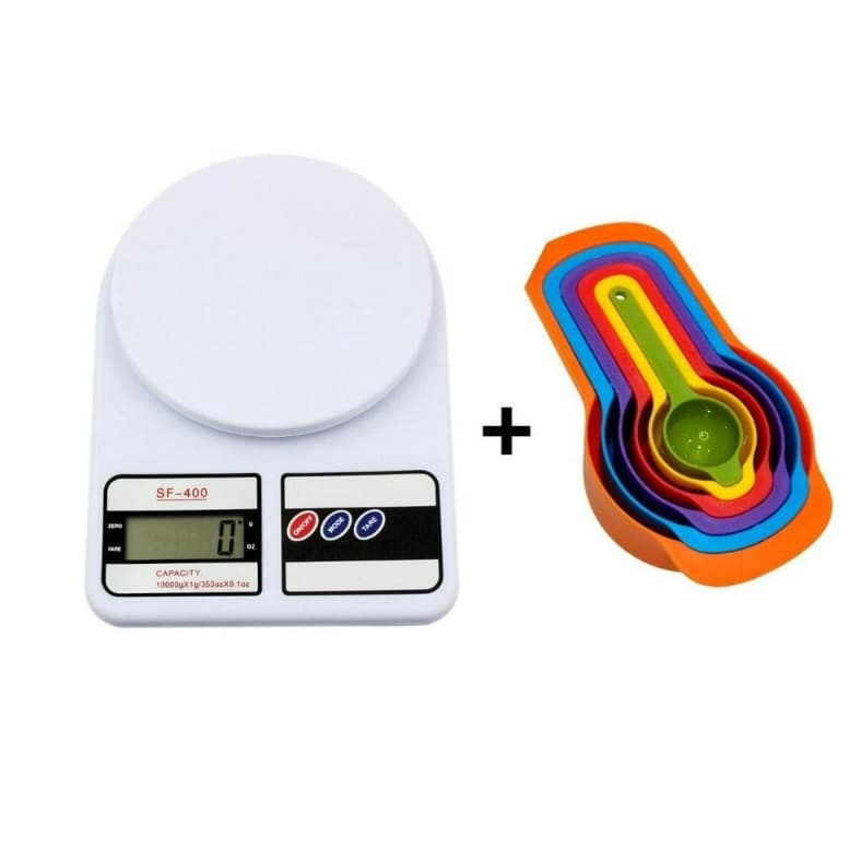 Balança Digital De Precisão 1g À 10kg Cozinha + Kit 6 Medidores De Cozinha + Pilhas