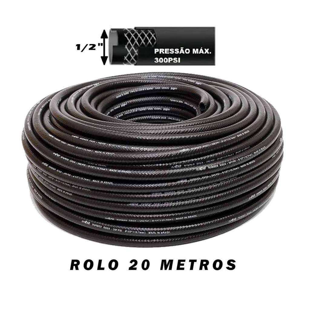 Mangueira Para Jardim Reforçada Preta 1/2 300 Psi Para Água 20 metros