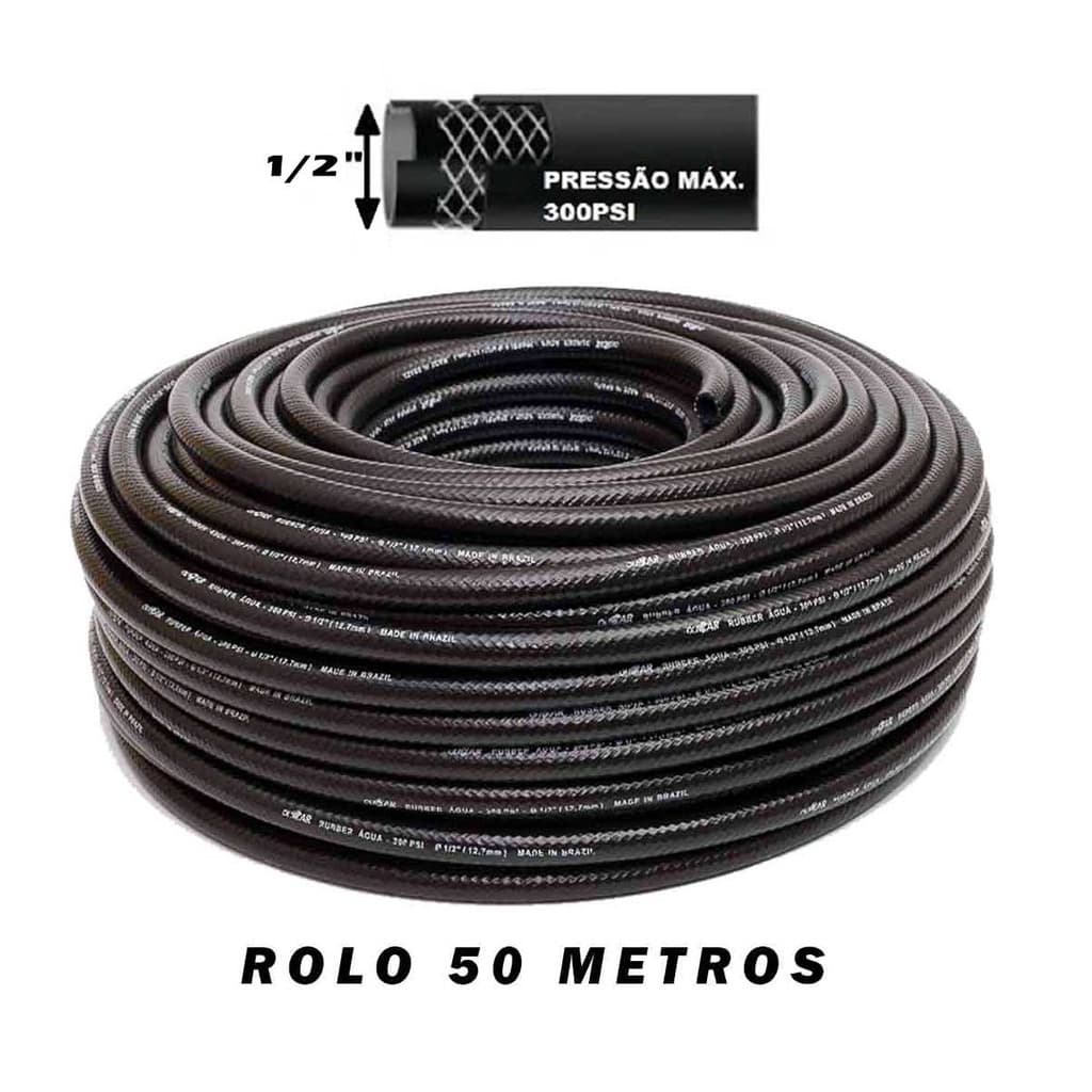 Mangueira Para Jardim Reforçada Preta 1/2 300 Psi Para Água 50 Metros