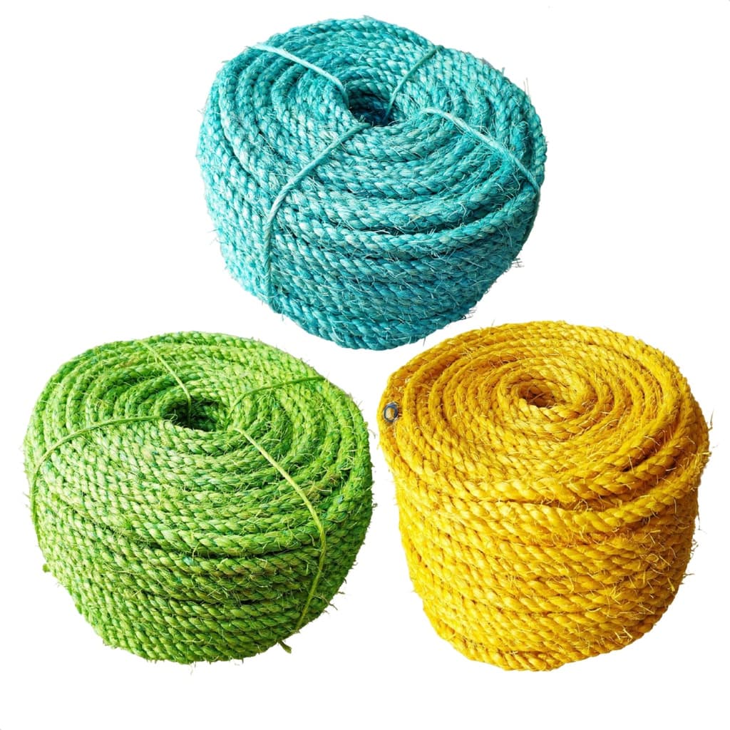 CORDA SISAL LASIS 6MM AZUL CLARO + AMARELO + VERDE CLARO 25M ARTESANATO ARRANHADORES DECORAÇÃO
