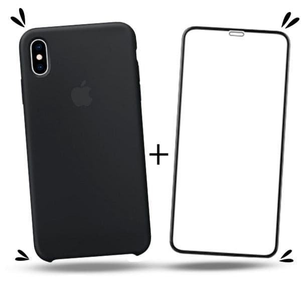 Para iPhone X XS Kit Case Silicone Aveludado + Película Vidro 3D 5D Full Cover