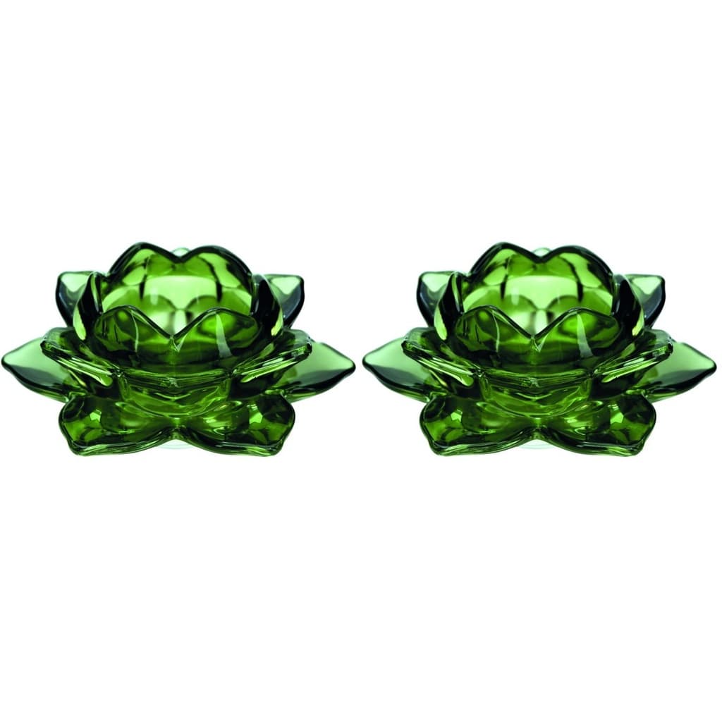 Jogo Porta Velas Castiçal Flor de Lotus Vidro Verde Luxo 2 Unidades - Tuut