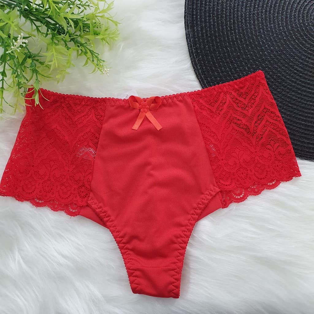 Calcinha Cintura Alta Rendada Calcinha Feminina Confortável Valoriza Bumbum Plus