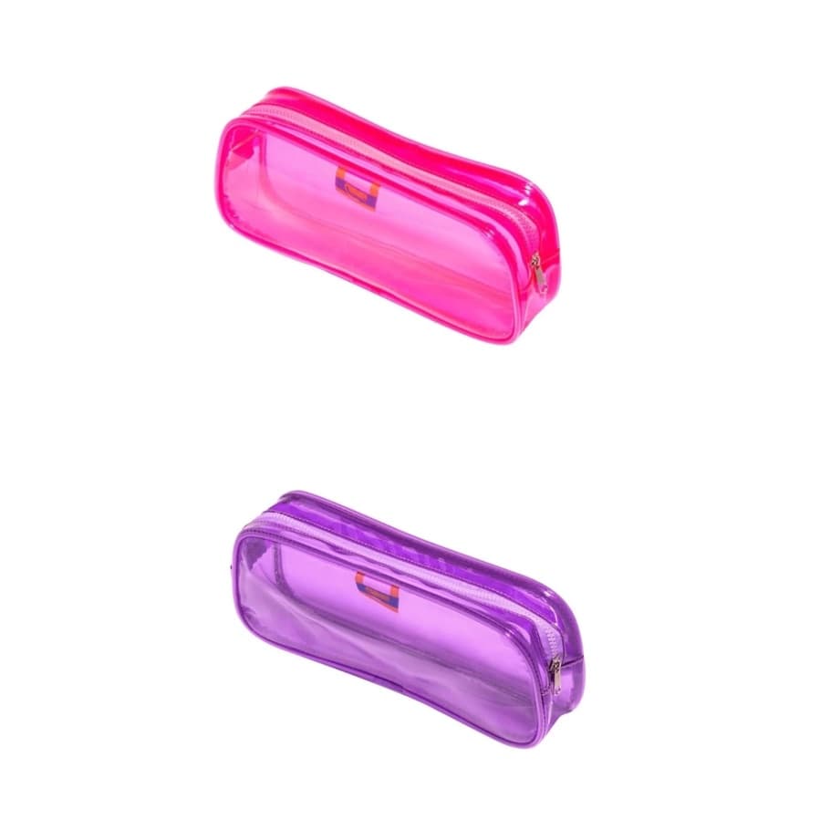 ESTOJO TRANSPARENTE - 1 ZÍPER - ROXO OU ROSA PINK