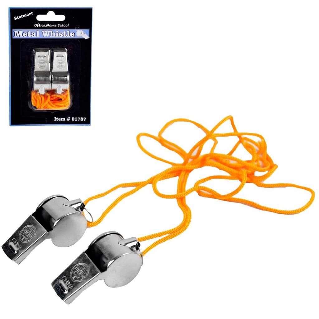 KIT 2 APITOS DE METAL COM CORDÃO JUIZ FUTEBOL GUIA EXCURSÕES