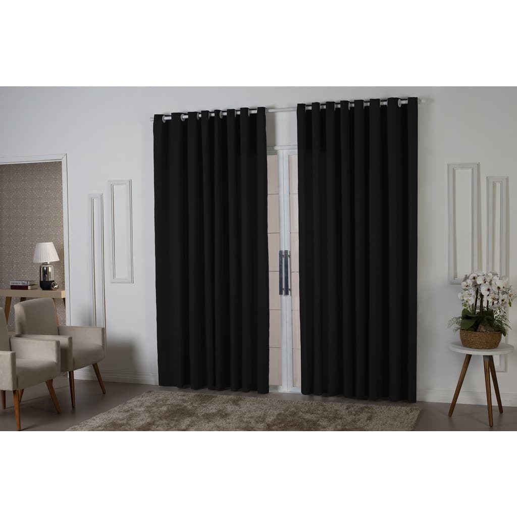 Cortina 3,00x2,50 Oxford Quarto Sala Porta Preto
