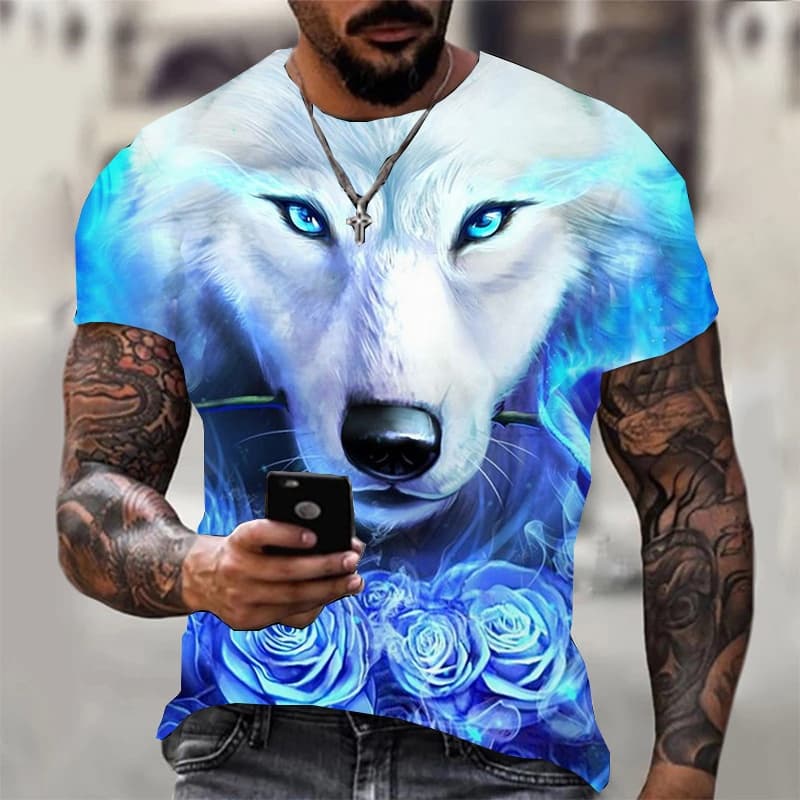 Camiseta Lobo Casual 3d Com Colarinho Redondo E Mangas Curtas