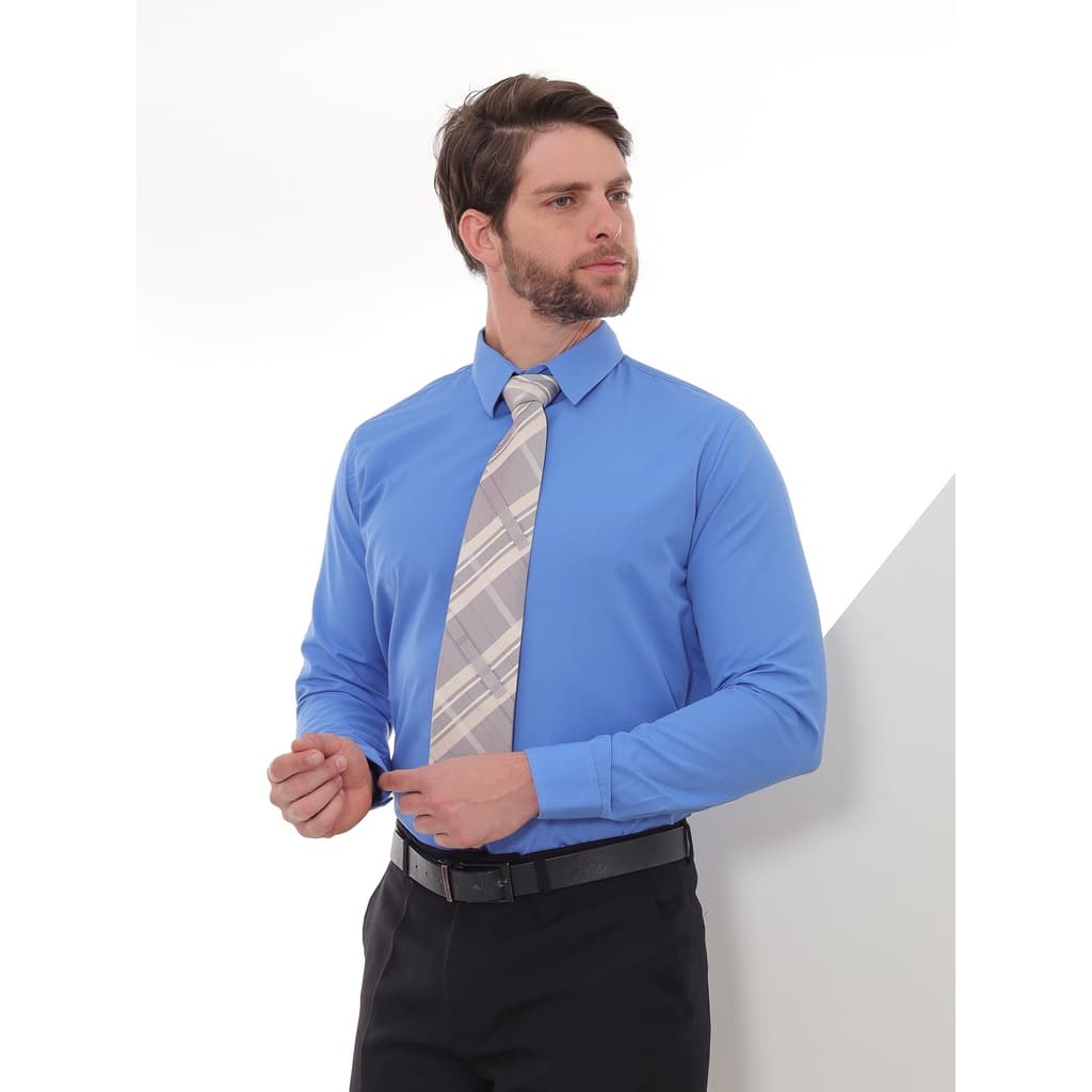 Camisa Social Manga Longa Slim Azul