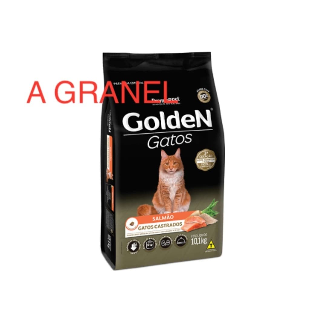 Ração A Granel Kit 3 Kg Golden Salmão para Gatos Adultos Castrados