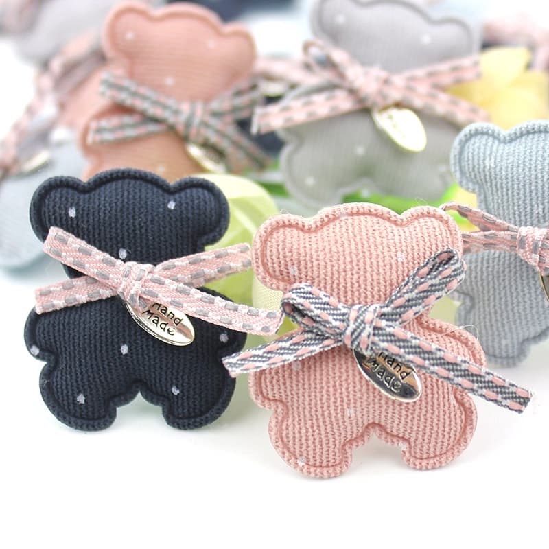 16 Peças 3 * 3.5cm Remendos Feitos À Mão Com Apliques De Urso Laço Para Grampo De Cabelo DIY Acessórios De Decoração