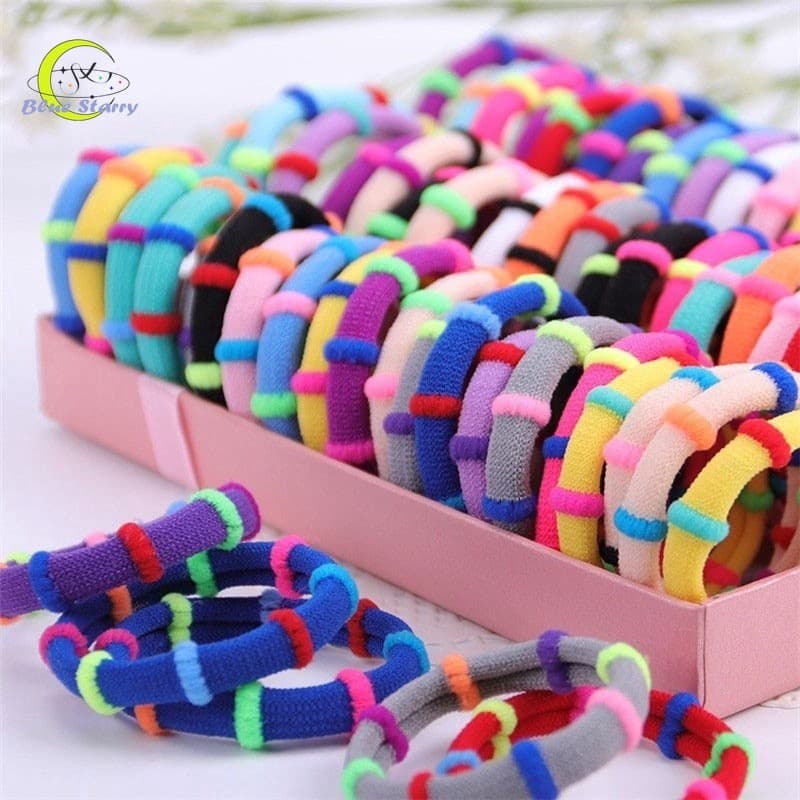 (100 Pcs Bonito Mini Scrunchie) (Meninas Doces Coloridos Laços De Cabelo) (Crianças Cabelo Elástico Elásticos)
