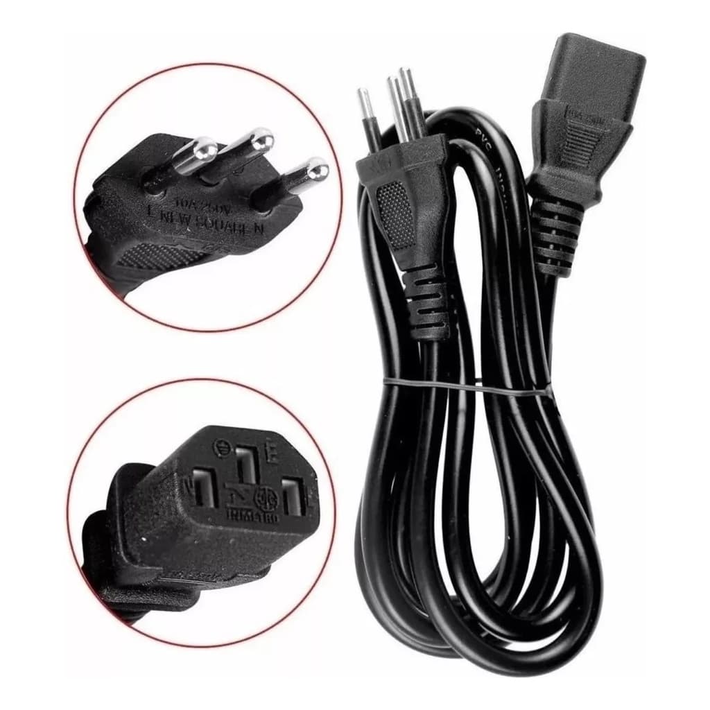 Cabo De Força Tripolar 10 amp 1.50 Metros 250V Padrão brasileiro Para Fontes CPU E TV