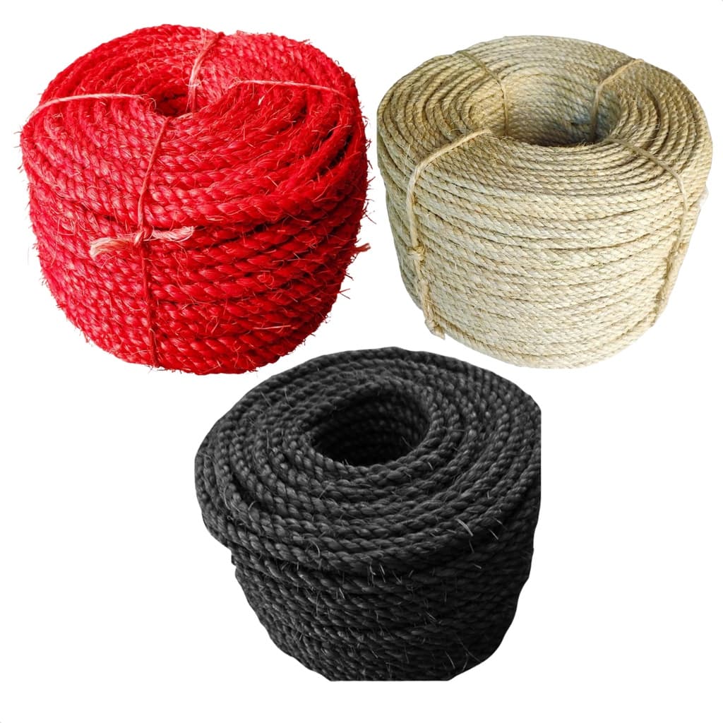 KIT CORDA SISAL  6MM NATURAL + VERMELHA + GRAFITE 25M CADA ARTESANATO ARRANHADORES DECORAÇÃO RUSTICA
