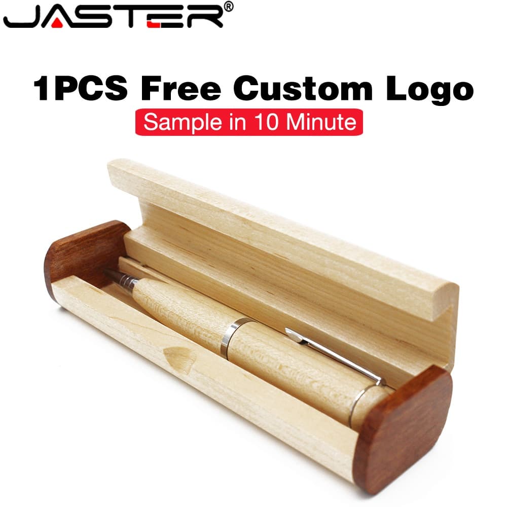 JASTER (Logotipo Personalizado Gratuito) USB 2.0 Flash Drive 128GB Pen Shape Flashdrive 64GB De Madeira Com Caixa 32GB P