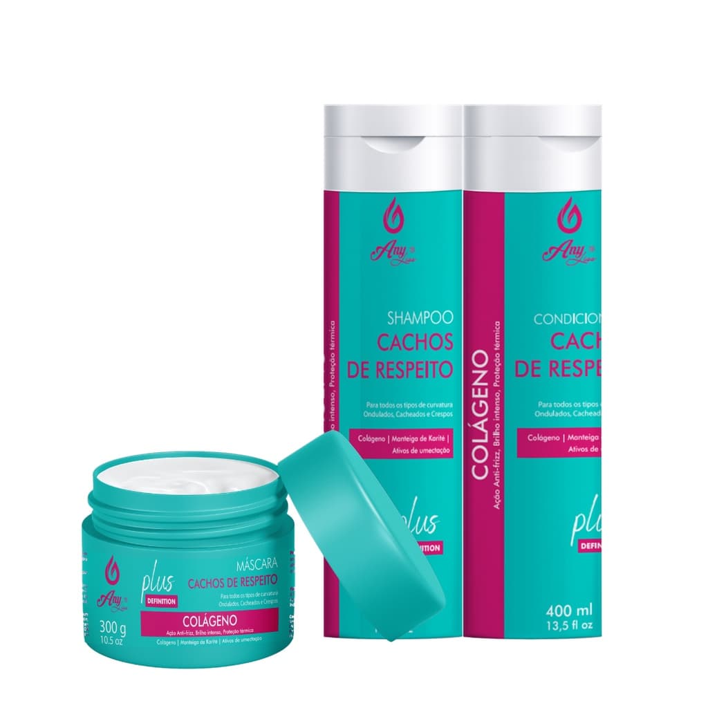 Kit Capilar Cachos de Respeito Any Liss 3 Produtos (Shampoo,Condicionador e Máscara)