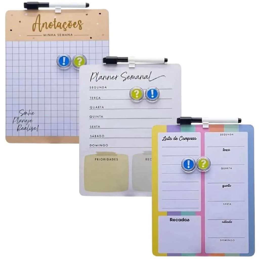 Lousa Magnética Planner Quadro c/ Imã Porta Recados Caneta