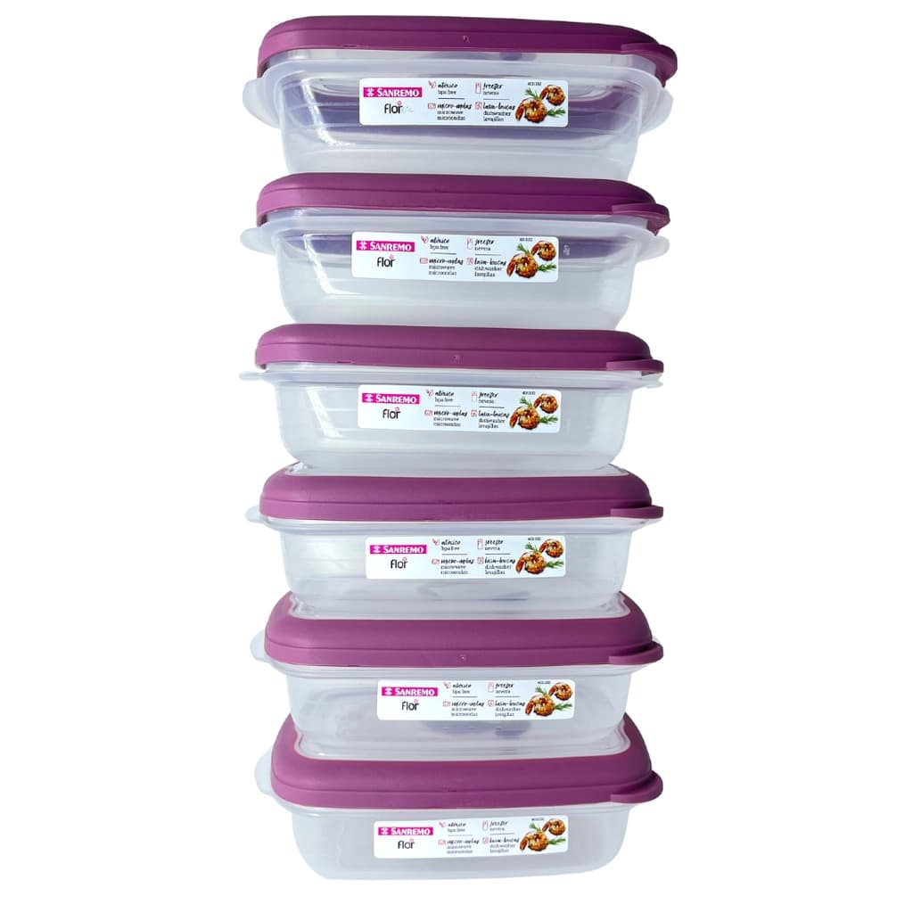 Kit 6 Potes Plástico Empilhaveis com Válvula Micro Ondas Retangular Roxo