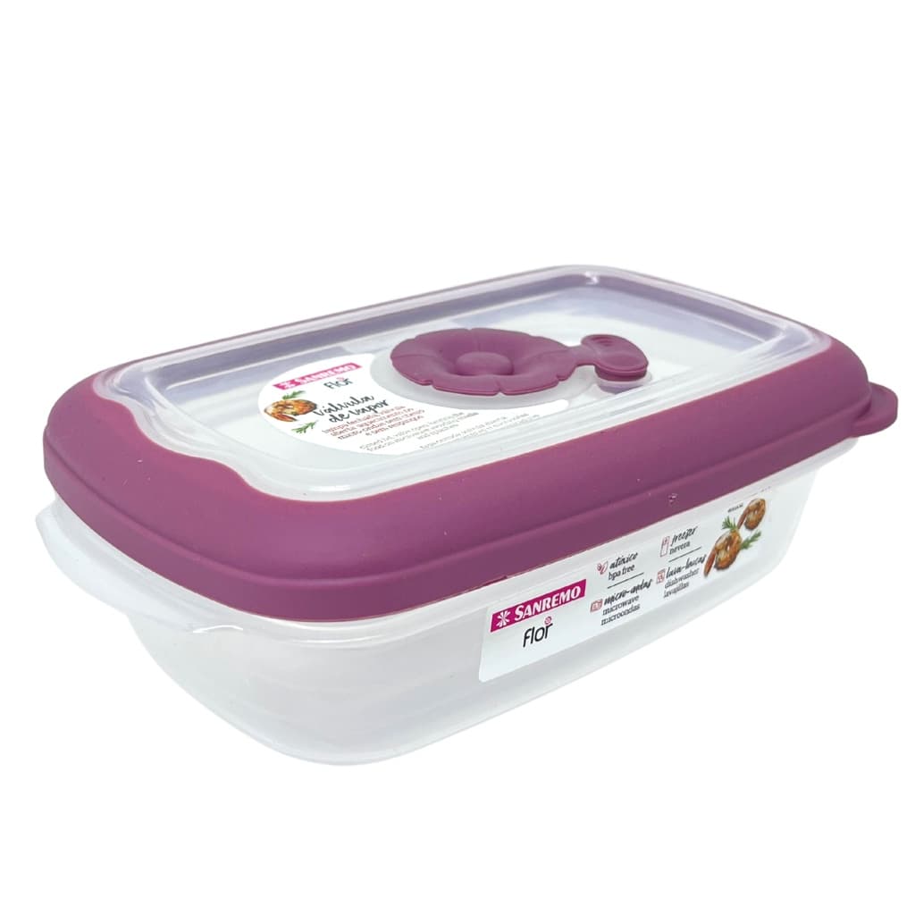 Pote Plástico Hermético Com Válvula Micro Ondas Roxo Retangular